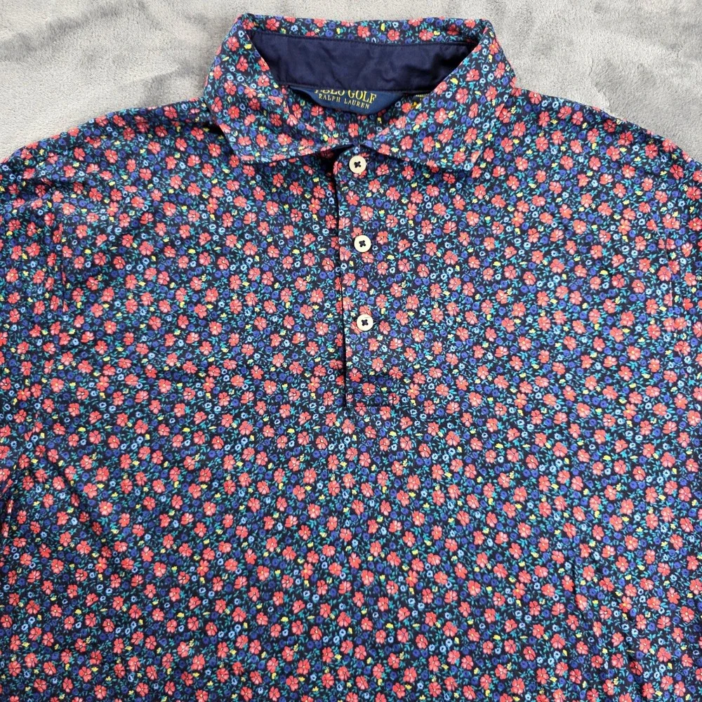 Polo Golf Ralph Lauren Polo Mens M Navy Blue Red Floral Print Short Sleeve Shirt